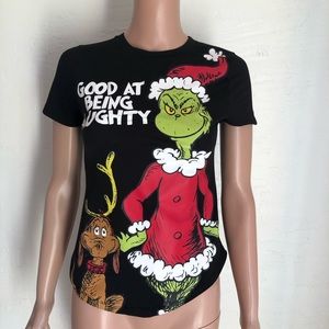 The Grinch Women’s Size XS Black Graphic T-Shirt Good At Being Naughty Casual